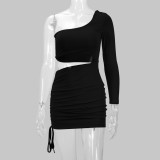 Single Shoulder Long Sleeve Hollow Miini Dress YMYF-0872
