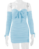 One Shoulder Tie Up Pleated Mini Dress YMYF-0891