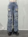 Fashion Washed Hot Drill Hollow Out Jeans OD-8715