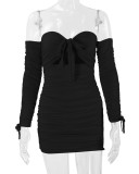 One Shoulder Tie Up Pleated Mini Dress YMYF-0891