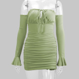 Tie Up One Shoulder Long Sleeve Mini Dress YMYF-8930