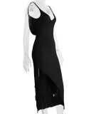 V Neck Backless Split Sling Maxi Dress YMYF-8859