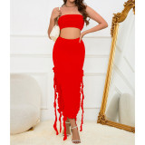One Shoudler Wrap Chest Two Piece Skirt Set YMYF-9306
