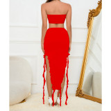 One Shoudler Wrap Chest Two Piece Skirt Set YMYF-9306