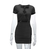 V Neck Short Sleeve Mini Dress YMYF-8932