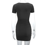 V Neck Short Sleeve Mini Dress YMYF-8932