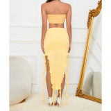 One Shoudler Wrap Chest Two Piece Skirt Set YMYF-9306