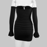 Tie Up One Shoulder Long Sleeve Mini Dress YMYF-8930