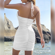 Solid Color Cross Tie Up Sexy Mini Dress YMYF-9248