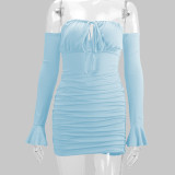 Tie Up One Shoulder Long Sleeve Mini Dress YMYF-8930