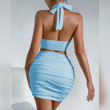Sexy V Neck Halterneck Two Piece Skirts Set YMYF-9270