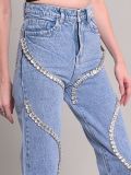 Rhinestone Spliced Wide Leg Jeans YRST-R110
