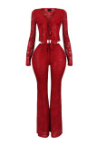 Sexy Tie Up Long Sleeve Lace Two Piece Pants Se YRST-T057