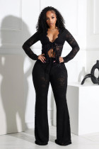Sexy Tie Up Long Sleeve Lace Two Piece Pants Se YRST-T057
