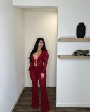 Sexy Tie Up Long Sleeve Lace Two Piece Pants Se YRST-T057