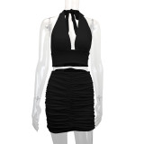 Sexy V Neck Halterneck Two Piece Skirts Set YMYF-9270