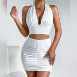Sexy V Neck Halterneck Two Piece Skirts Set YMYF-9270