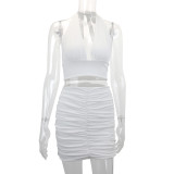 Sexy V Neck Halterneck Two Piece Skirts Set YMYF-9270