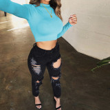 Sexy Long Sleeve Solid Color Tops YMYF-8861