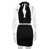 Sexy V Neck Halterneck Two Piece Skirts Set YMYF-9270