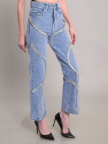 Rhinestone Spliced Wide Leg Jeans YRST-R110