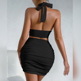 Sexy V Neck Halterneck Two Piece Skirts Set YMYF-9270
