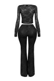 Sexy Tie Up Long Sleeve Lace Two Piece Pants Se YRST-T057