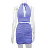Sexy V Neck Halterneck Two Piece Skirts Set YMYF-9270