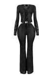 Sexy Tie Up Long Sleeve Lace Two Piece Pants Se YRST-T057