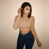 Sexy Long Sleeve Solid Color Tops YMYF-8861