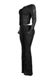 Sexy Tie Up Long Sleeve Lace Two Piece Pants Se YRST-T057