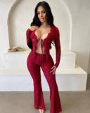 Sexy Tie Up Long Sleeve Lace Two Piece Pants Se YRST-T057