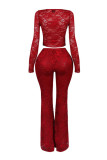 Sexy Tie Up Long Sleeve Lace Two Piece Pants Se YRST-T057