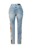 Print Color Block Denim Two Piece Pant Set YUMT-YMT410