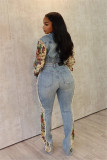 Print Color Block Denim Two Piece Pant Set YUMT-YMT410