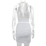 Sexy V Neck Halterneck Two Piece Skirts Set YMYF-9270