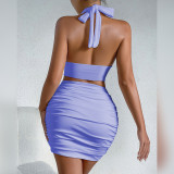 Sexy V Neck Halterneck Two Piece Skirts Set YMYF-9270