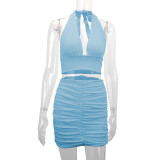 Sexy V Neck Halterneck Two Piece Skirts Set YMYF-9270