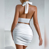 Sexy V Neck Halterneck Two Piece Skirts Set YMYF-9270