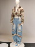 Print Zipper Shorts Coat Jeans Suit YRST-T022
