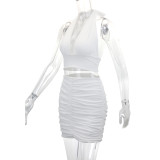 Sexy V Neck Halterneck Two Piece Skirts Set YMYF-9270