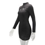 Long Sleeve Hollow Out Mini Dress YMYF-9228