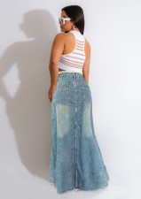 Holes Loose Denim Long Skirt WAF-77692