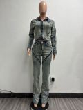 Fashion Wash Patchwork Denim Two Piece Pants Set YMEF-52065