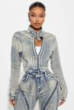 Fashion Wash Patchwork Denim Two Piece Pants Set YMEF-52065