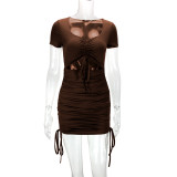 Hollow Out Short Sleeve Bandage Dress YMYF-9225