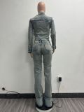 Fashion Wash Patchwork Denim Two Piece Pants Set YMEF-52065