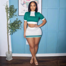 Contrast Color Knits Two Piece Skirts Set GDYF-6698