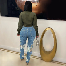 Holes Embroidered Straight Jeans WAF-77691