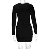 Solid Color Pleated Hollow Out Mini Dress YMYF-9238